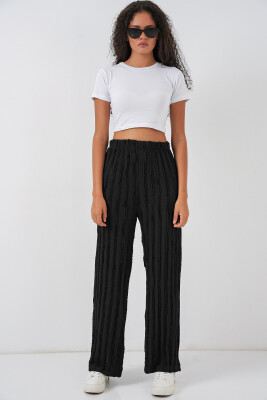 Kadın Dokulu Esnek Örme Pantolon 30057 - Siyah 