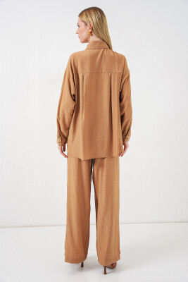 Kadın Dokulu Gömlek Pantolon İkili Takım 6710 - Camel - 6