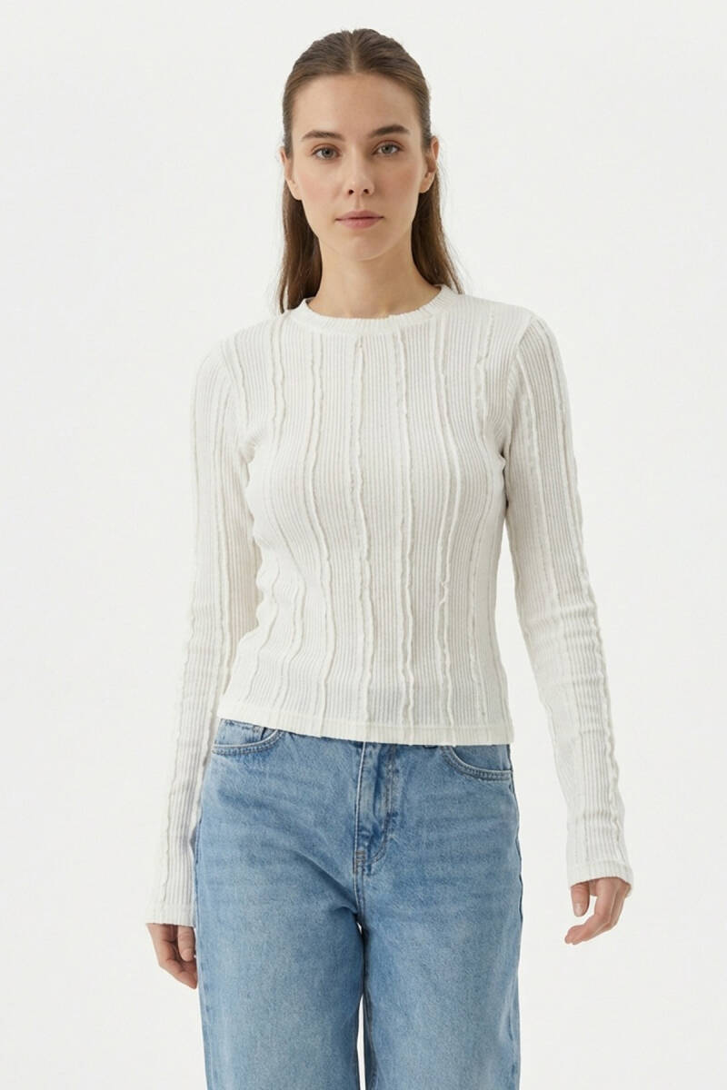 Kadın Dokulu Örme Bluz 980 - Beyaz - BİGDART