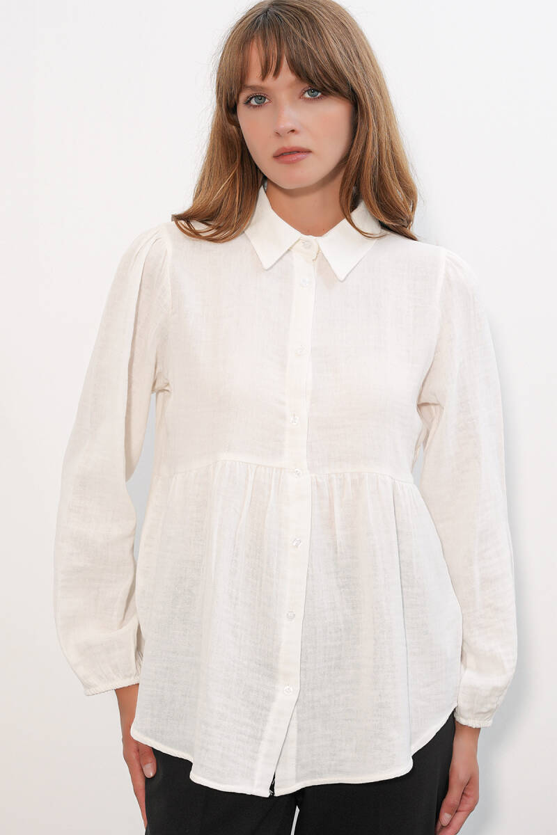 Kadın Dokulu Oversize Keten Gömlek 20381 - Beyaz - BİGDART