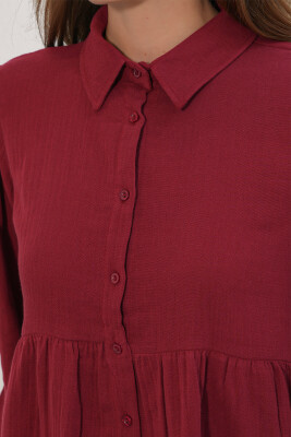 Kadın Dokulu Oversize Keten Gömlek 20381 - Bordo - 6