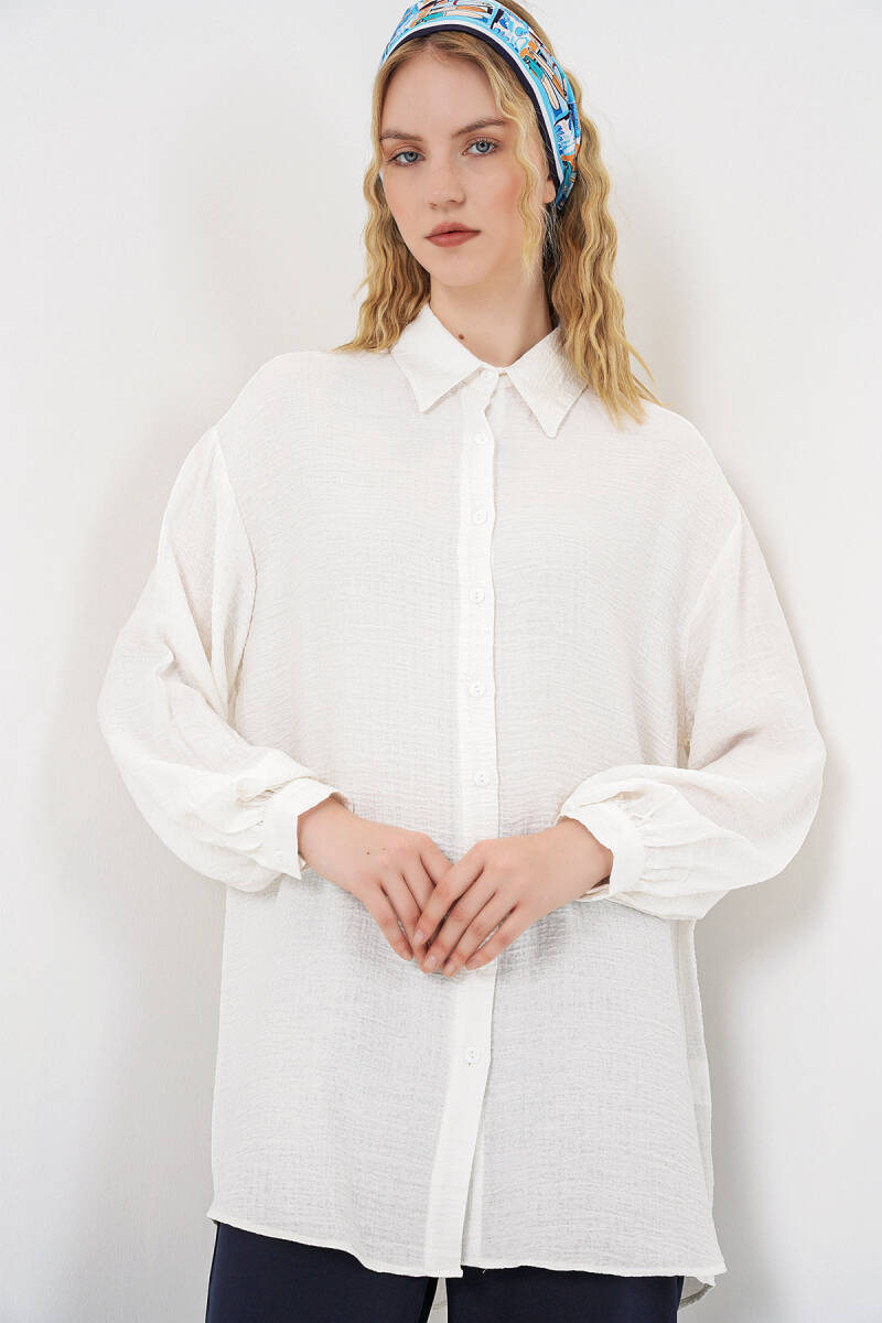 Kadın Dokulu Oversize Tunik 5989 - Beyaz - BİGDART