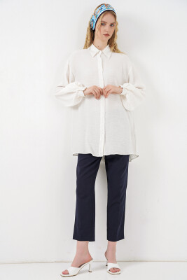 Kadın Dokulu Oversize Tunik 5989 - Beyaz - 2