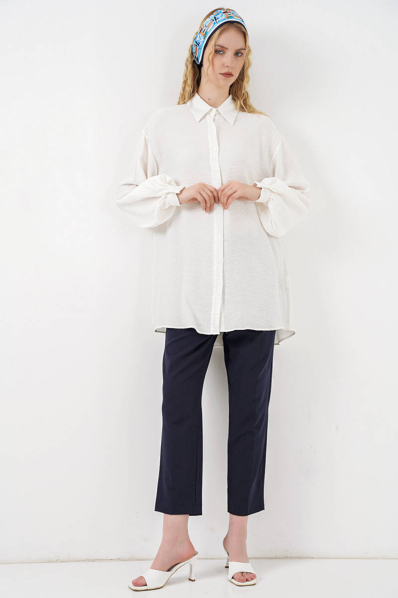 Kadın Dokulu Oversize Tunik 5989 - Beyaz (1)