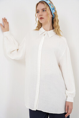 Kadın Dokulu Oversize Tunik 5989 - Beyaz - 3