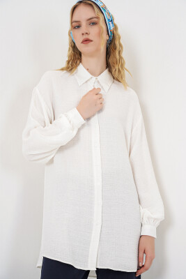Kadın Dokulu Oversize Tunik 5989 - Beyaz - 4