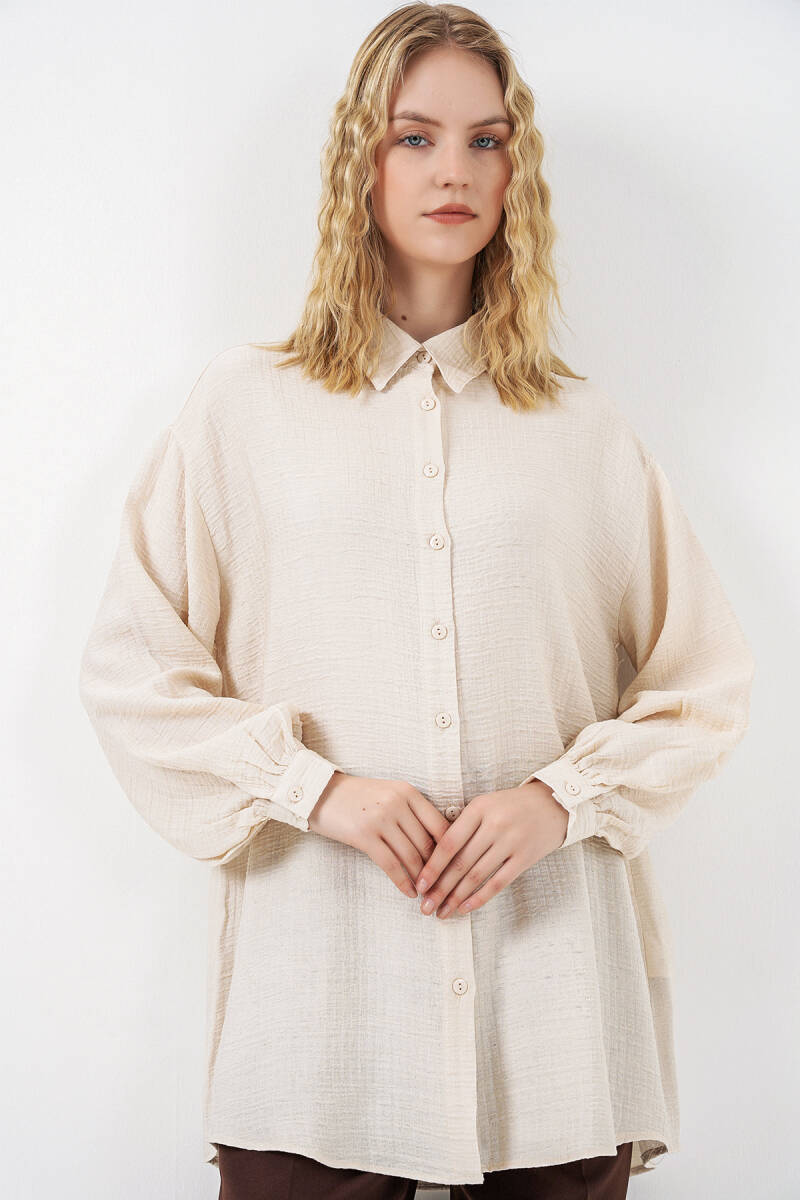Kadın Dokulu Oversize Tunik 5989 - Krem - BİGDART