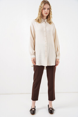 Kadın Dokulu Oversize Tunik 5989 - Krem - 2