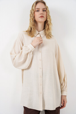 Kadın Dokulu Oversize Tunik 5989 - Krem - 3