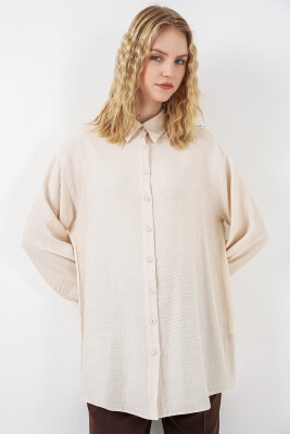 Kadın Dokulu Oversize Tunik 5989 - Krem - 4