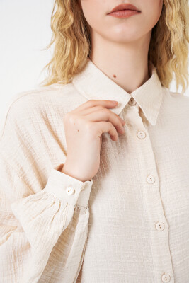 Kadın Dokulu Oversize Tunik 5989 - Krem - 5