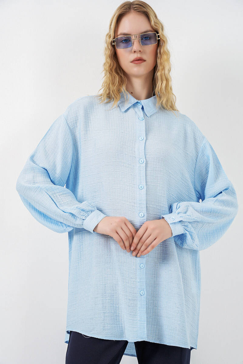 Kadın Dokulu Oversize Tunik 5989 - Mavi - BİGDART