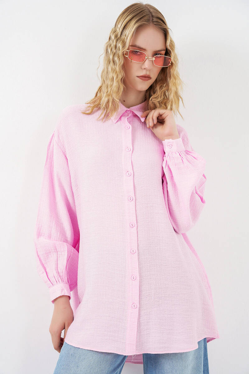 Kadın Dokulu Oversize Tunik 5989 - Pembe - BİGDART