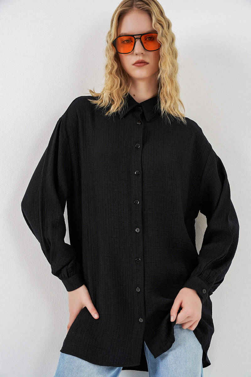 Kadın Dokulu Oversize Tunik 5989 - Siyah - BİGDART