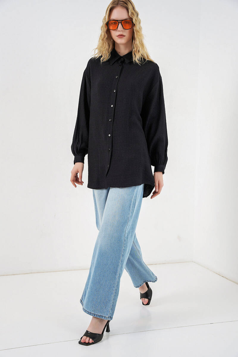 Kadın Dokulu Oversize Tunik 5989 - Siyah (1)