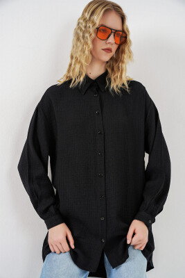Kadın Dokulu Oversize Tunik 5989 - Siyah - 3