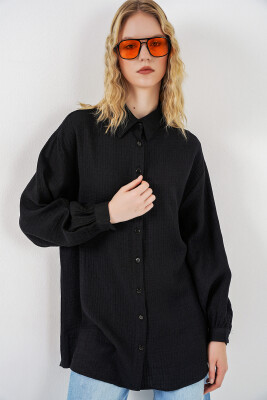 Kadın Dokulu Oversize Tunik 5989 - Siyah - 4