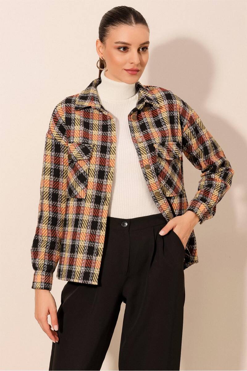 Kadın Ekose Desen Oversize Oduncu Gömlek 3854 - B. Kiremit - BİGDART