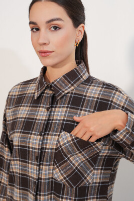 Kadın Ekose Desen Oversize Oduncu Gömlek 3854 C. Kahverengi - 6