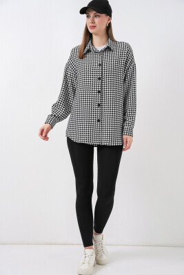 Kadın Kazayağı Desen Oversize Gömlek 3854 - Siyah - Beyaz - 3