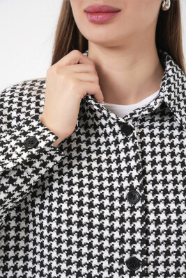 Kadın Kazayağı Desen Oversize Gömlek 3854 - Siyah - Beyaz - 7