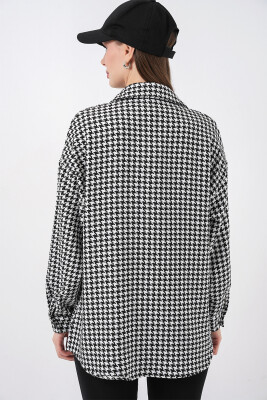 Kadın Kazayağı Desen Oversize Gömlek 3854 - Siyah - Beyaz - 8