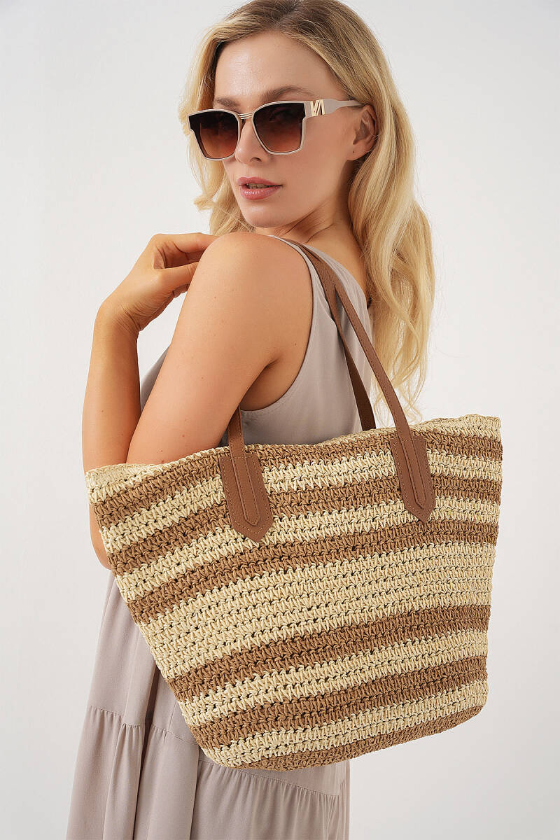 Kadın Fermuarlı Hasır Çanta 010189 - Bej - BİGDART