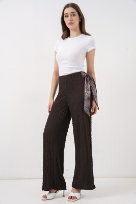 Kadın Fularlı Örme Pantolon 30070 - Kahverengi - 3
