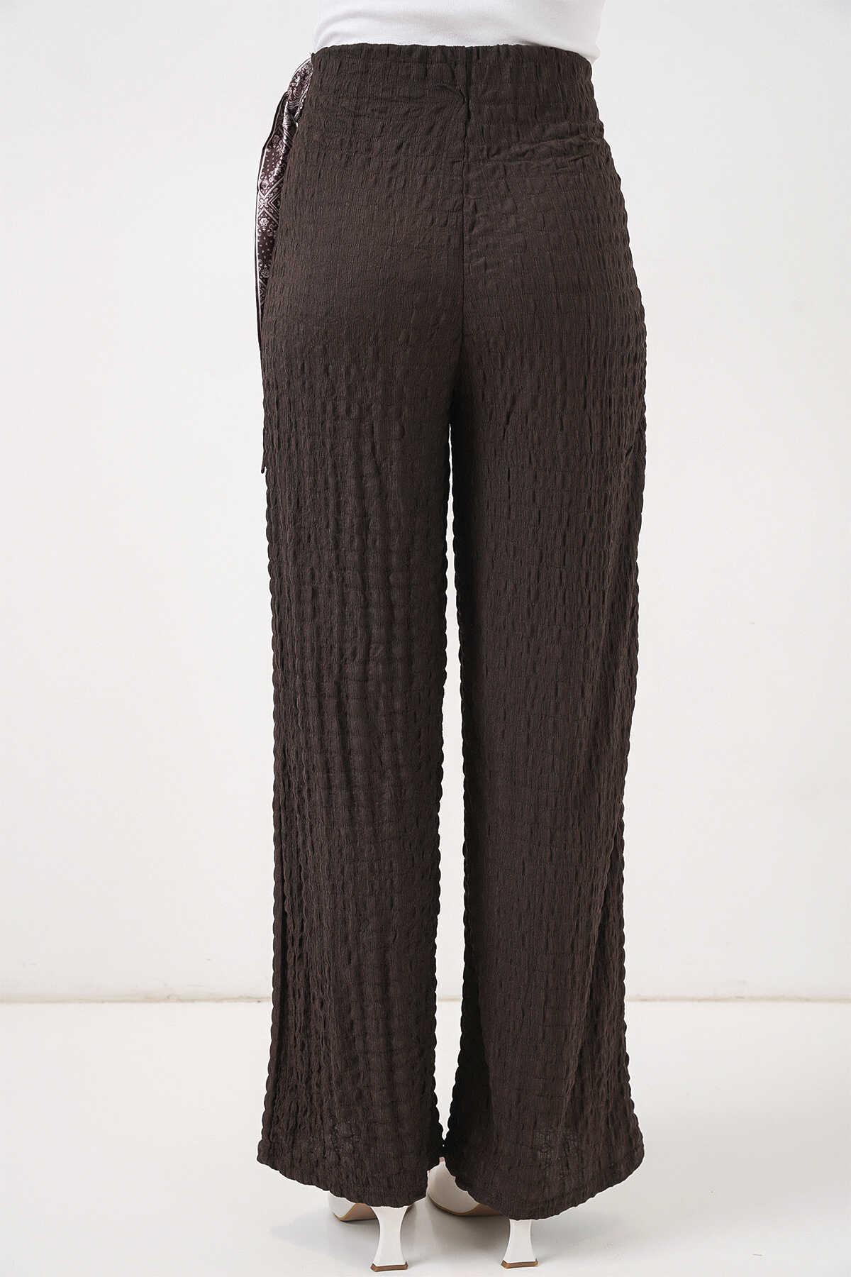 Kadın Fularlı Örme Pantolon 30070 - Kahverengi - 7