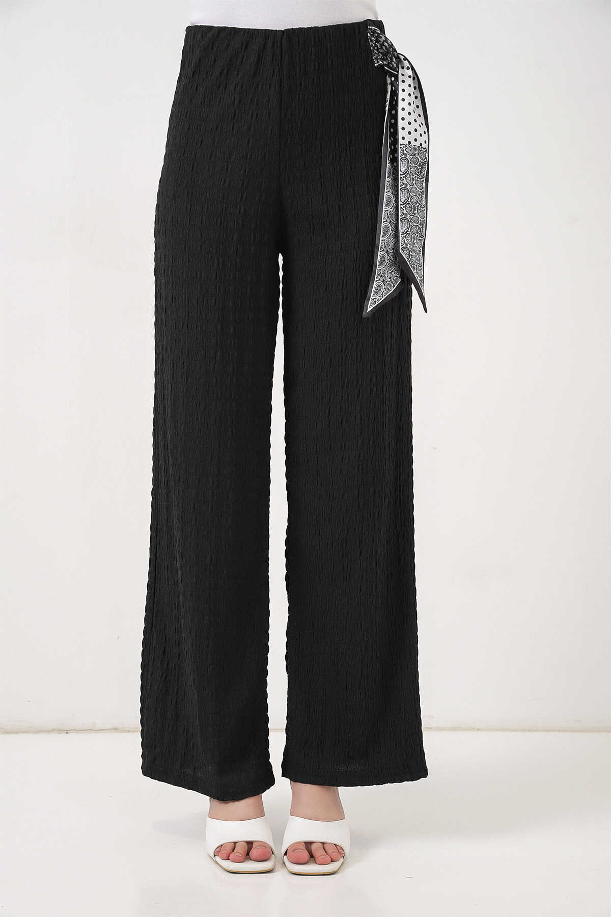 Kadın Fularlı Örme Pantolon 30070 - Siyah - 2