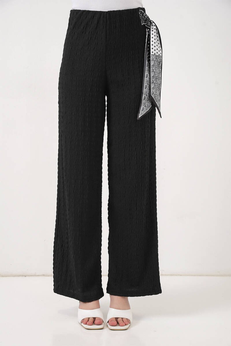 Kadın Fularlı Örme Pantolon 30070 - Siyah (1)