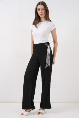 Kadın Fularlı Örme Pantolon 30070 - Siyah - 3