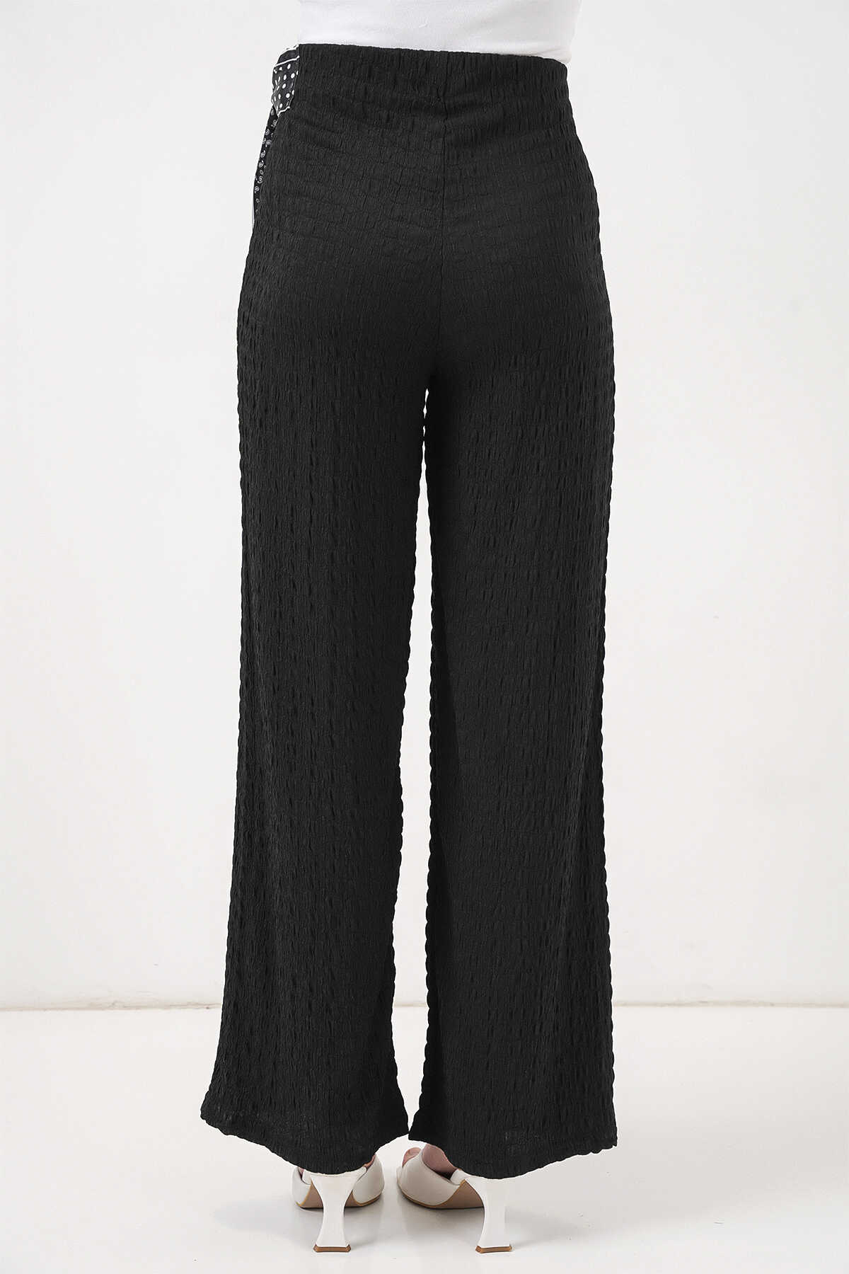 Kadın Fularlı Örme Pantolon 30070 - Siyah - 7