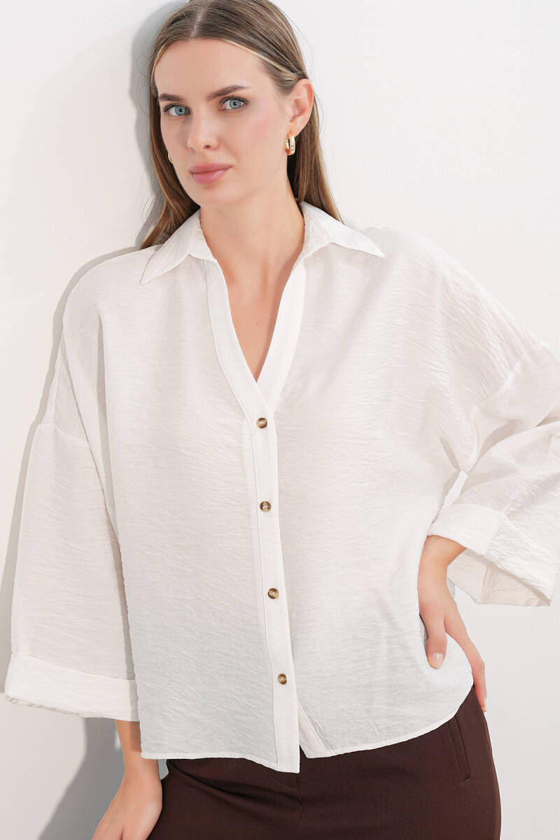 Kadın Geniş Kol Oversize Gömlek 20401 - Beyaz - BİGDART
