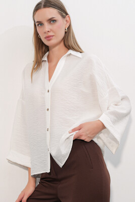 Kadın Geniş Kol Oversize Gömlek 20401 - Beyaz - 4