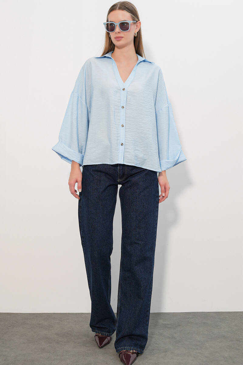 Kadın Geniş Kol Oversize Gömlek 20401 - Mavi (1)
