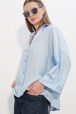 Kadın Geniş Kol Oversize Gömlek 20401 - Mavi - 3
