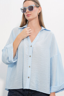 Kadın Geniş Kol Oversize Gömlek 20401 - Mavi - 4