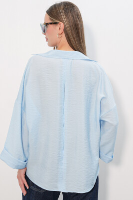 Kadın Geniş Kol Oversize Gömlek 20401 - Mavi - 6