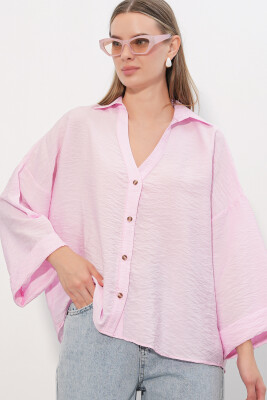 Kadın Geniş Kol Oversize Gömlek 20401 - Pembe - BİGDART