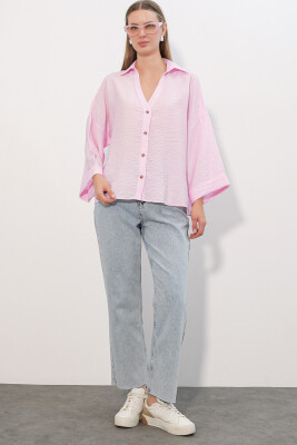 Kadın Geniş Kol Oversize Gömlek 20401 - Pembe - 2
