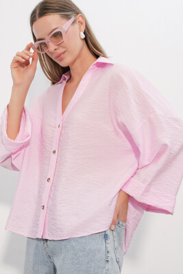 Kadın Geniş Kol Oversize Gömlek 20401 - Pembe - 3