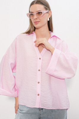 Kadın Geniş Kol Oversize Gömlek 20401 - Pembe - 4