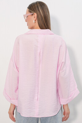 Kadın Geniş Kol Oversize Gömlek 20401 - Pembe - 6