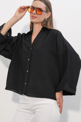 Kadın Geniş Kol Oversize Gömlek 20401 - Siyah - 4