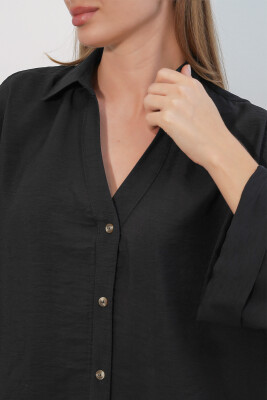 Kadın Geniş Kol Oversize Gömlek 20401 - Siyah - 5