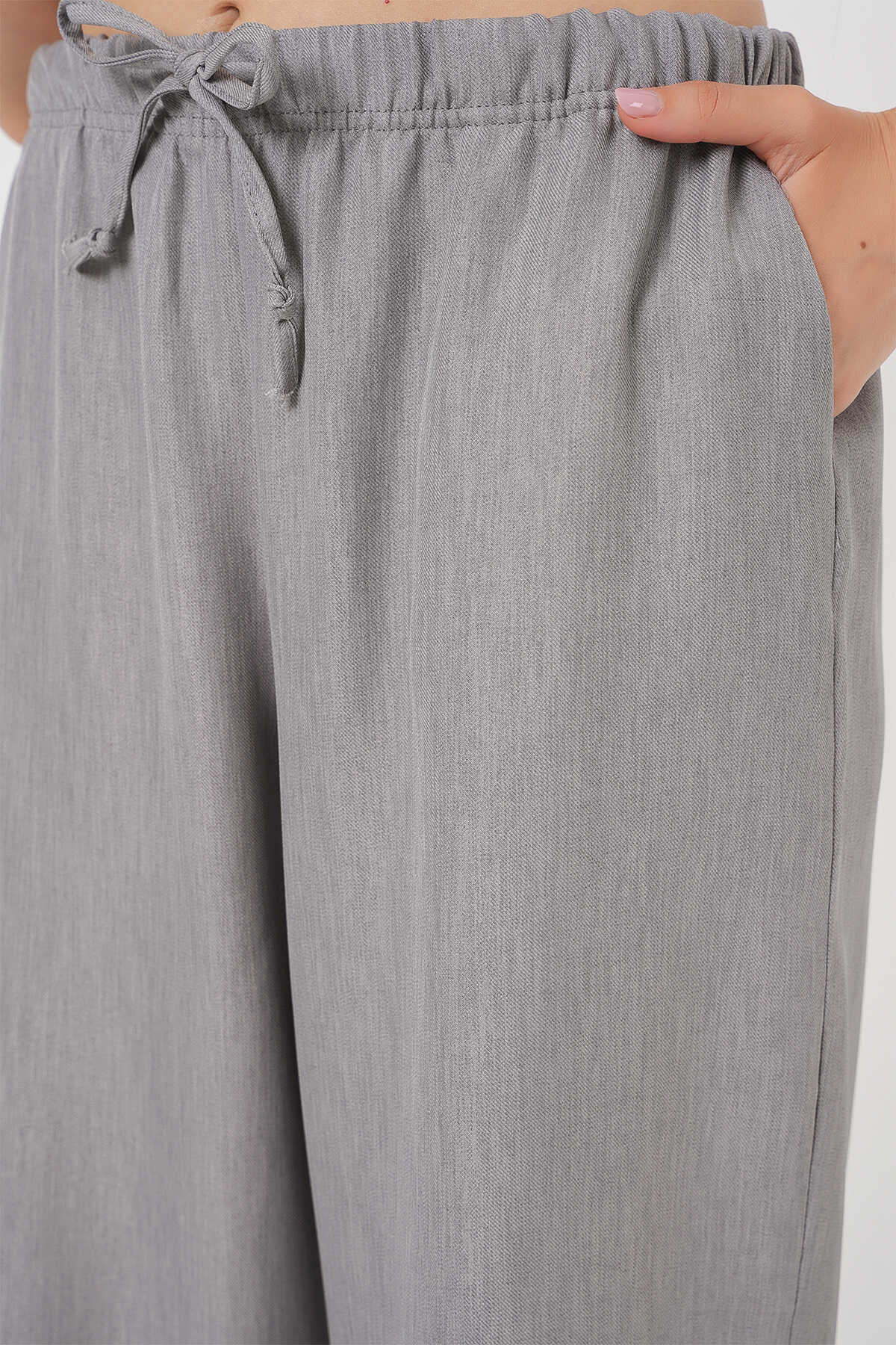 Kadın Geniş Paça Keten Pantolon 6735 - Gri - 5
