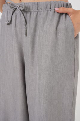 Kadın Geniş Paça Keten Pantolon 6735 - Gri - 5