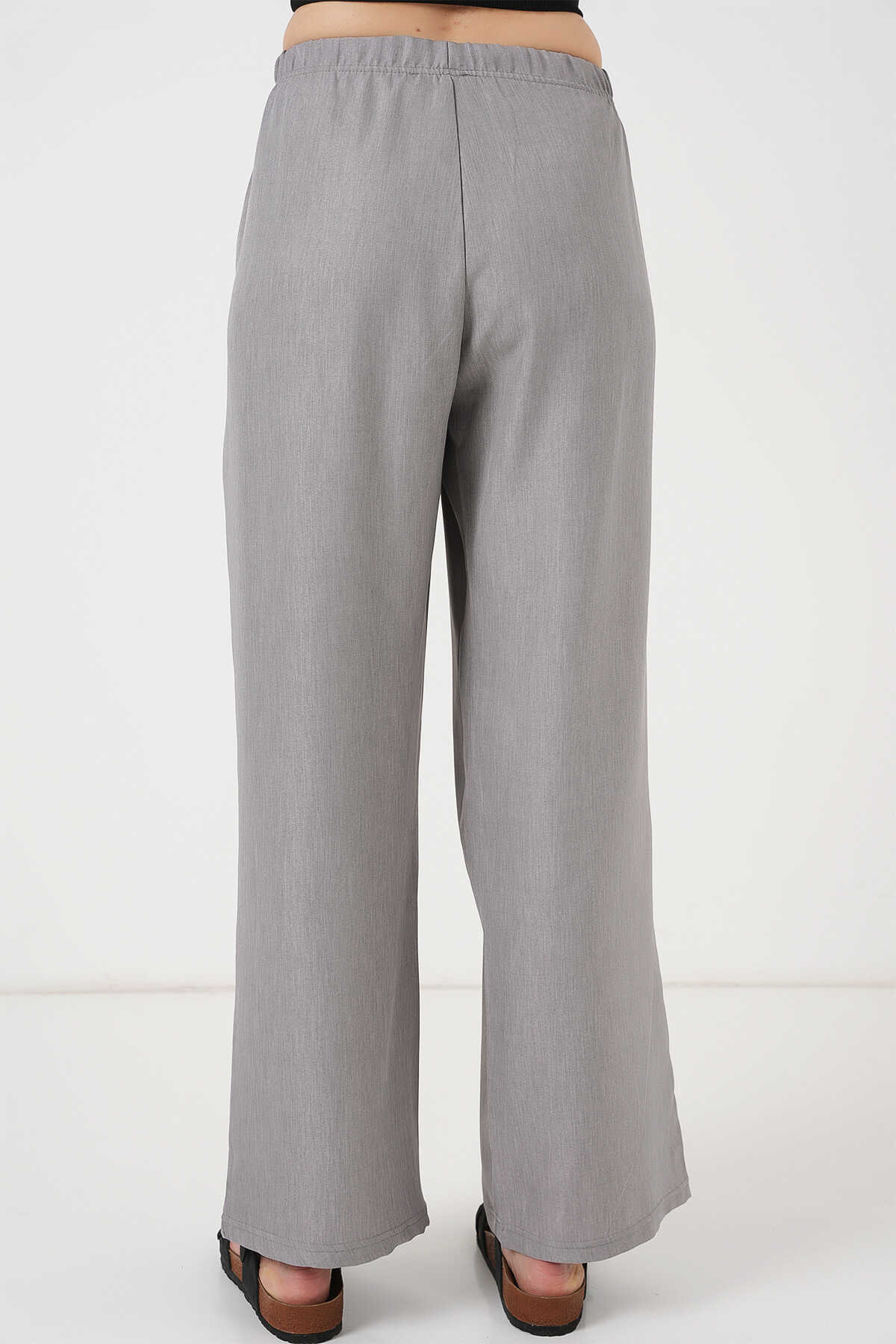 Kadın Geniş Paça Keten Pantolon 6735 - Gri - 6