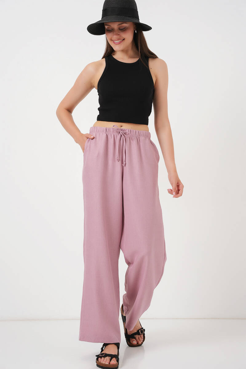 Kadın Geniş Paça Keten Pantolon 6735 - Gül Kurusu - BİGDART